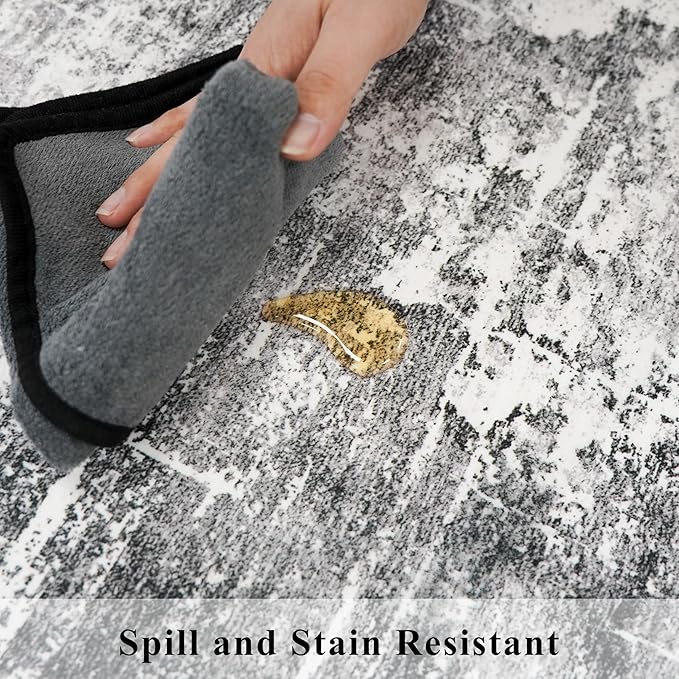 2x8 Washable Hallway Runner Rug: Abstract Stain Resistant Kitchen Rugs Farmhouse Ultra Soft Bathroom Bedroom Entryway Print Floor Mat Thin Non-Slip Indoor Carpet for Living Room Laudry(2x8,Black/Grey)