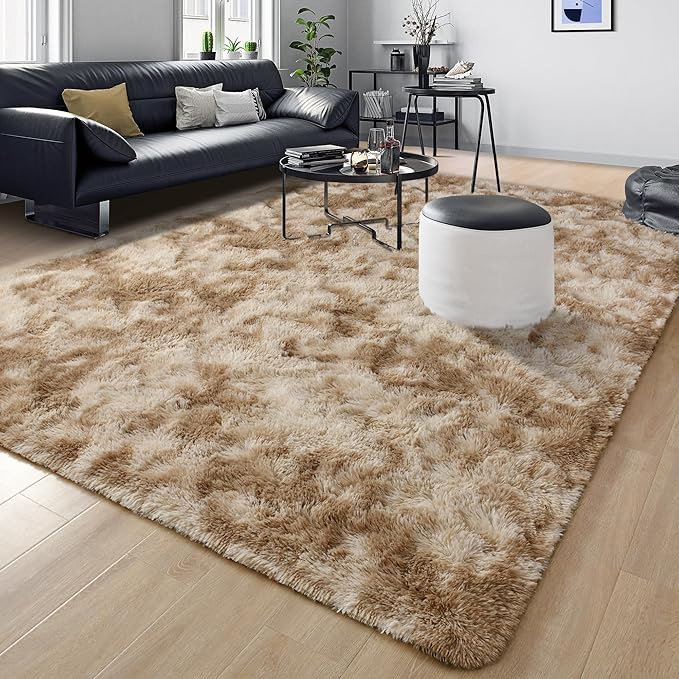 Tepook Soft Fluffy Rugs for Bedroom, 4x6 Area Rug for Living Room, Modern Shaggy Room Rug for Kids Boys Girls, Plush Throw Rugs Indoor Nursery Home Decor Rug with Non-Slip Bottom, Tie-Dyed Beige