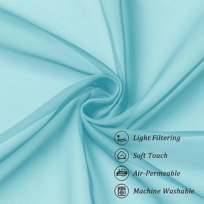 Chyhomenyc Sheer Curtains 63 Inch Length 2 Panels Set, Light Filtering Rod Pocket Window Curtain Treatment Drapes for Bedroom Living Room, Each 42Wx63L, Set of 2, Aqua