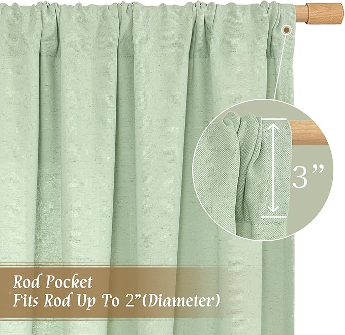 LAMIT Small Window Linen Curtains, 45 Inch Length Light Filtering Faux Linen Textured Neutral Decorative Rod Pocket Drapes for Bedroom, Light Green, 2 Panels Set, 42 X 45 Inch