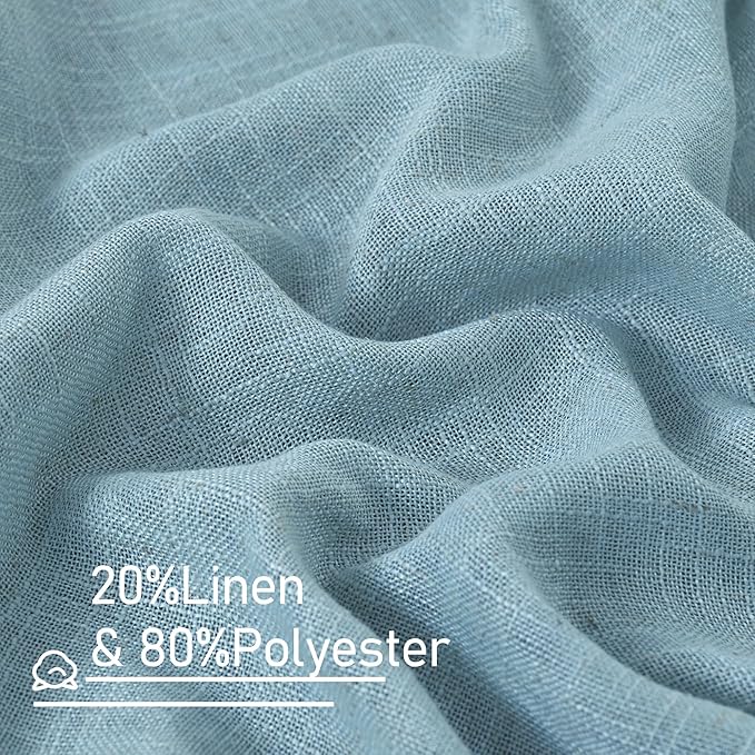 LAMIT Short Linen Curtains 30 Inch Length for Cafe, Semi Sheer Light Filtering Panels Back Tab and Rod Pocket Room Decor Drapes for Basement/Small Window, Stone Blue, 2 Panels, 34 x 30 Inch