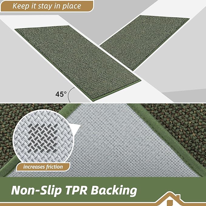 BEQHAUSE Kitchen Runner Rugs 24"x84", Non-Slip Kitchen Mats for Floor, Super Absorbent and Stain Resistant Kitchen Rug, Machine Washable Rugs for Kitchen, Hallway, Laundry & Sink, Green