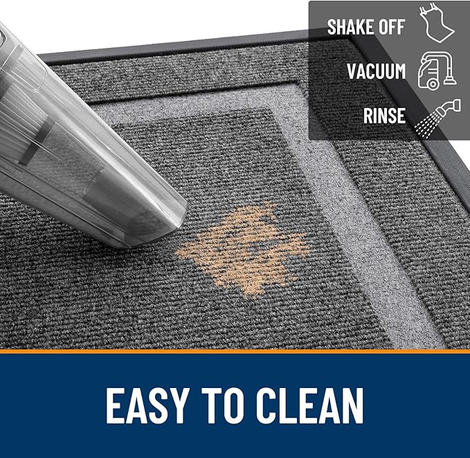 OLANLY Front Door Mat Indoor Outdoor Entrance, Waterproof All-Season, All-Weather Doormat, Sturdy Natural Rubber, Fade Resistant, Low Profile, Easy Clean Patio Porch Entryway Mat, 71x47, Dark Grey