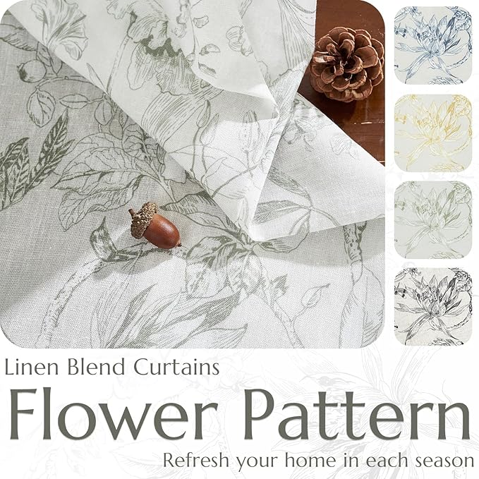 jinchan Floral Curtains 96 Inches Long Charcoal Grey Flower Linen Farmhouse Curtain for Living Room French Country Vintage Curtain Rod Pocket Curtains Set 2 Panels Gray Floral Printed