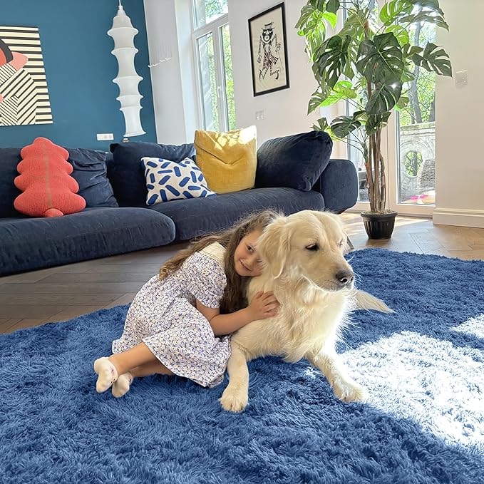 OLANLY 2x4 Machine Washable Runner Rugs for Hallway, Soft Fluffy Shaggy Bedside Rugs for Bedroom, Living Room, Indoor Floor Carpet for Kids Girls and Boys, Home Decor Aesthetic, Blue