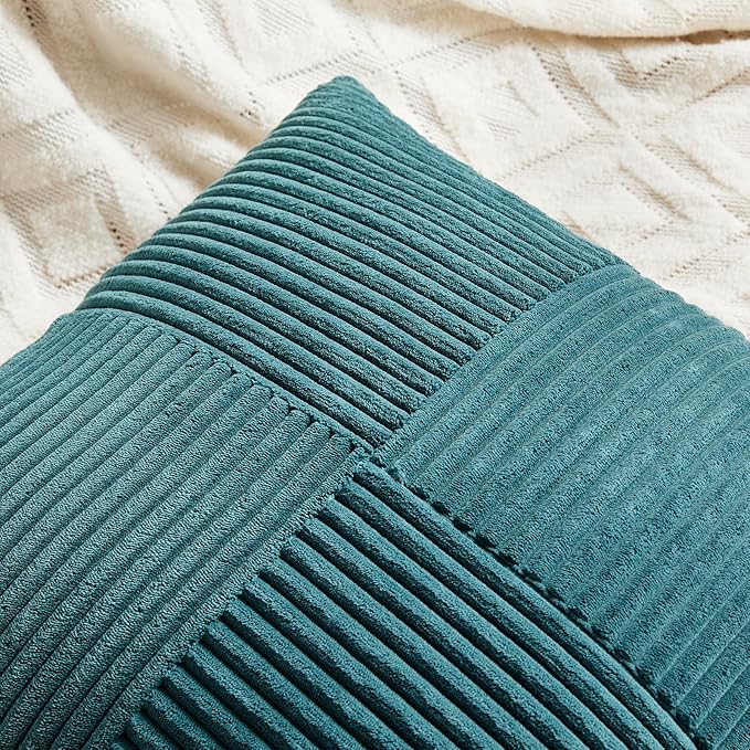 Fancy Homi 2 Packs Teal Lumbar Decorative Throw Pillow Covers 16x32 Inch for Living Room Couch Bed Sofa, Rustic Farmhouse Boho Home Decor, Soft Striped Corduroy Rectangle Accent Cushion Case 40x80 cm
