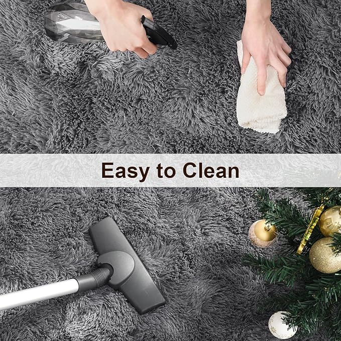 TWINNIS Super Soft Shaggy Rugs Fluffy Carpets, 5x8 Feet, Indoor Modern Plush Area Rugs for Living Room Bedroom Kids Room Nursery Home Decor, Upgrade Anti-Skid Rectangular Fuzzy Rug, Gray
