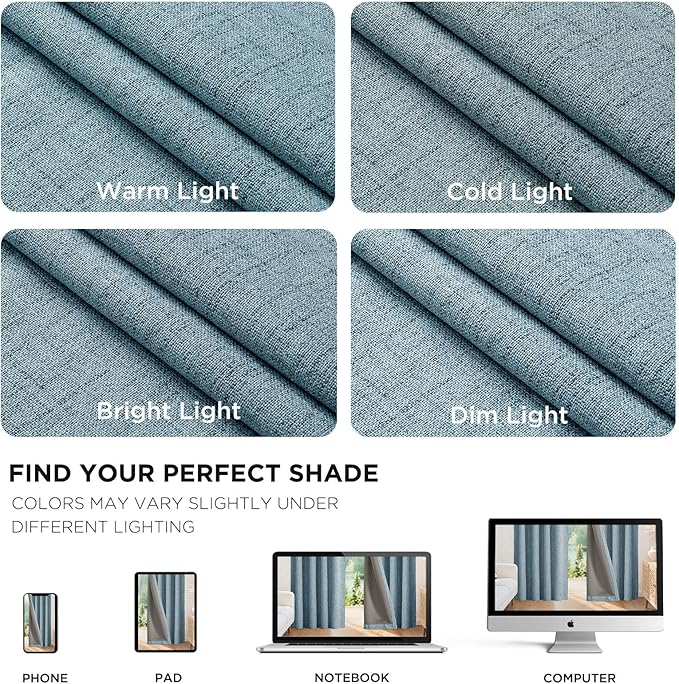 Joydeco Blackout Curtains for Bedroom - 72 Inch Long 100% Light Blocking 2 Panels Sky Blue Drapes, Thermal Insulated Room Darkening Curtains, Linen Textured for Living Room, Rod Pocket & Back Tabs