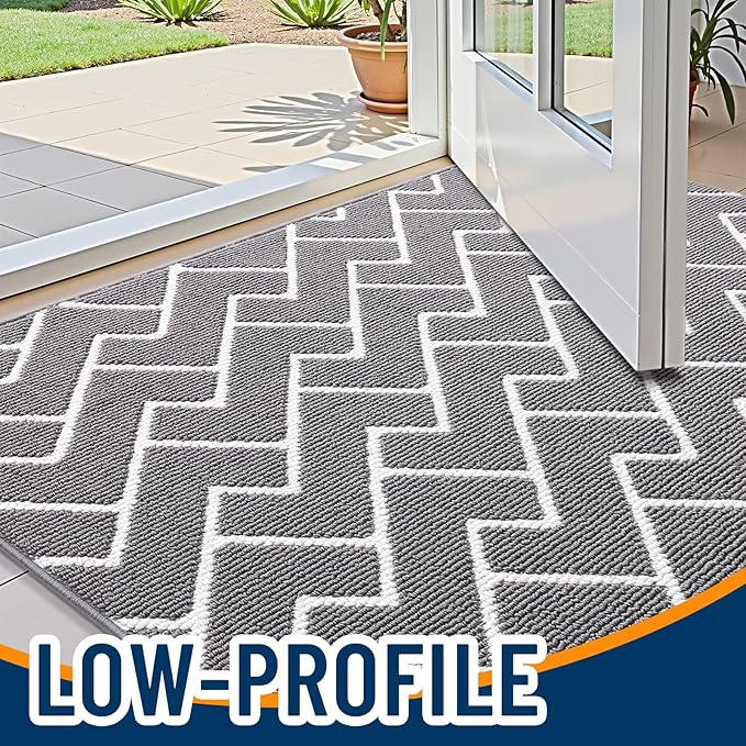 OLANLY Front Door Mat, Non-Slip Rubber Backing, Dirt Resistant and Absorbent, Washable, Easy to Clean Low-Profile Indoor Doormat for Back Door, Entryway, Inside Entrance, 59x20, Grey