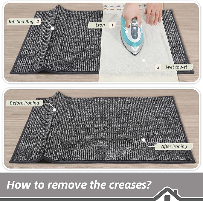 BEQHAUSE Kitchen Rugs and Mats 2PCS, Non-Slip Kitchen Mats for Floor, Absorbent and Stain Resistant Kitchen Runner, Machine Washable Rugs for Kitchen, Laundry & Sink, 20"x32"+20"x48", Charcoal