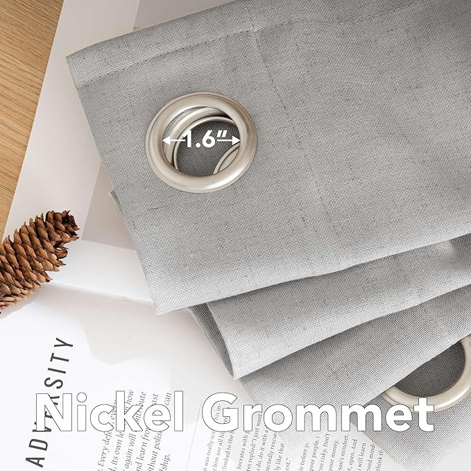 H.VERSAILTEX Elegant Natural Linen Blended Energy Efficient Light Filtering Linen Semi Sheer Textured Curtains/Nickel Grommet Window Treatments Panels/Drapes (Set of 2, Dove, 52" x 45")