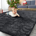 OLANLY 4x10 Area Rugs for Living Room Bedroom, Machine Washable Soft Fluffy Shaggy Bedside Rug, Indoor Floor Carpet for Kids Girls and Boys, Dorms, Nursery Rooms, Home Decor Aesthetic, Black