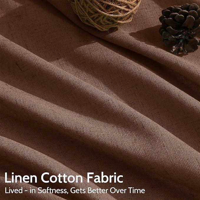 Nanspring Mocha Brown Curtains 84 Inches Long for Living Room Back Tab Linen Luxury Light Filtering Privacy Semi Sheer Curtain Farmhouse Decor Boho Textured Drapes for Bedroom 52x84 Inch,2 Panels