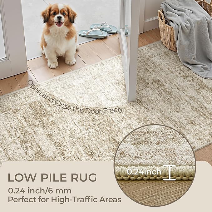 Long Hallway Runner Rug- Carpet Runners for Hallway 12ft, Anti Slip Backing Washable Rug Runner for Bathroom, Entrance, Living Room, Soft Low Pile Modern Rug Runner(2'x12', Brown/Ivory)