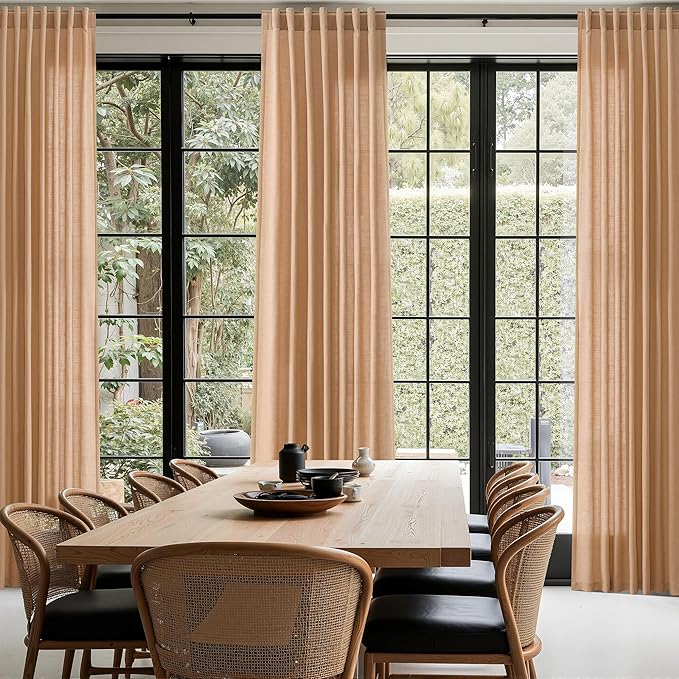 Nanspring Camel Linen Curtains for Living Room 94 Inches Long Back Tab and Rod Pocket Light Filtering Semi Sheer Vintage Rustic Curtain Luxury Boho Decor Drapes for Bedroom Office 52x94, 2 Panels