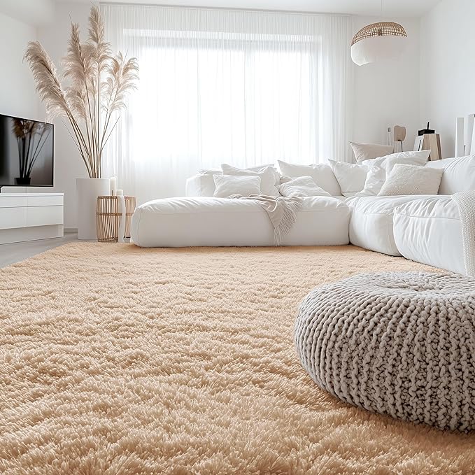 OLANLY 10x12 Machine Washable Large Area Rugs for Living Room, Bedroom, Soft Fluffy Shaggy Bedside Rug, Indoor Floor Carpet for Kids Girls and Boys, Dorms, Nursery, Home Decor Aesthetic, Beige