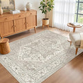 Madane Area Rug 4x6 Washable Rugs: Vintage Living Room Rug Soft Low Pile Non Slip Area Rugs Distressed Indoor Floor Carpet for Bedroom Kitchen Dining Room Home Decor, Beige/Brown
