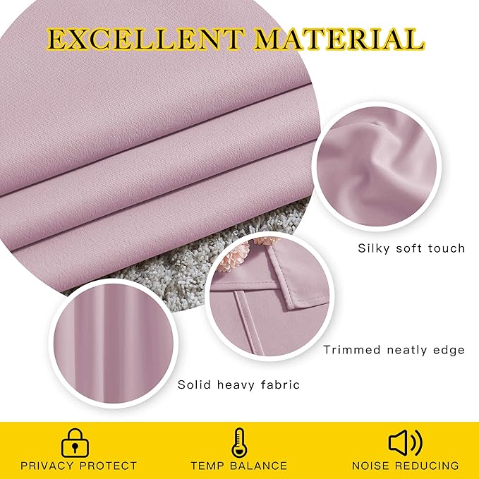 NICETOWN Room Darkening 102 inch Curtains for Living Room, Grommet Thermal Curtains Room Darkening Window Treatments Sound Reducing for Bedroom, Baby Pink, 2 Panels, W52 x L102