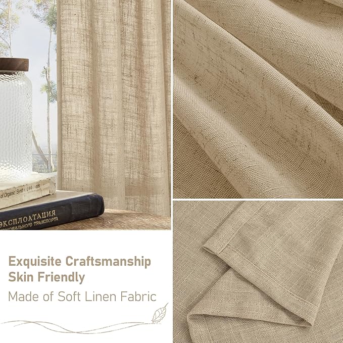 LAMIT Brown Linen Cafe Curtains 30 Inch Length, Semi Sheer Light Filtering Window Panels Back Tab and Rod Pocket Drapes for Kitchen/Small Windows, 25 x 30 Inch, 2 Panels