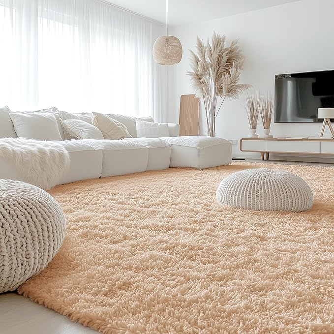 OLANLY 10x12 Machine Washable Large Area Rugs for Living Room, Bedroom, Soft Fluffy Shaggy Bedside Rug, Indoor Floor Carpet for Kids Girls and Boys, Dorms, Nursery, Home Decor Aesthetic, Beige