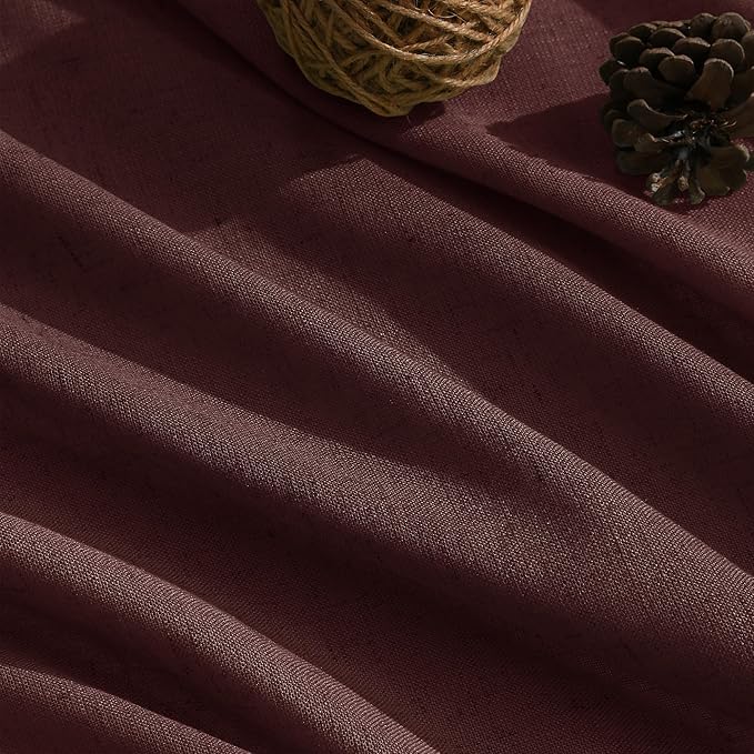 Nanspring Reddish Brown Linen Blend Light Filtering Back Tab Curtains 96 Inches Long, Semi Sheer Privacy Drapes for Living Room & Bedroom, 52x96 inch, 2 Panels