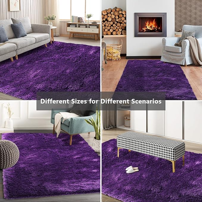9X12 Large Shag Area Rugs for Living Room Bedroom,Big Soft Purple Fluffy Rug for Bedroom Dorm, Indoor Carpet Nursery Rugs for Kids Girls Room Home Decor,Purple