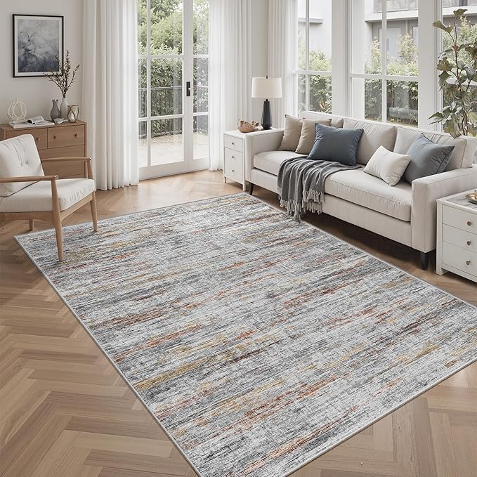 5x7 Area Rugs - Ultra-Thin Washble Rugs,Non-Slip Low Pile Abstract Print Rugs for Living Room,Home Office Decor,Stain Resistant Machine Washable Area Rug