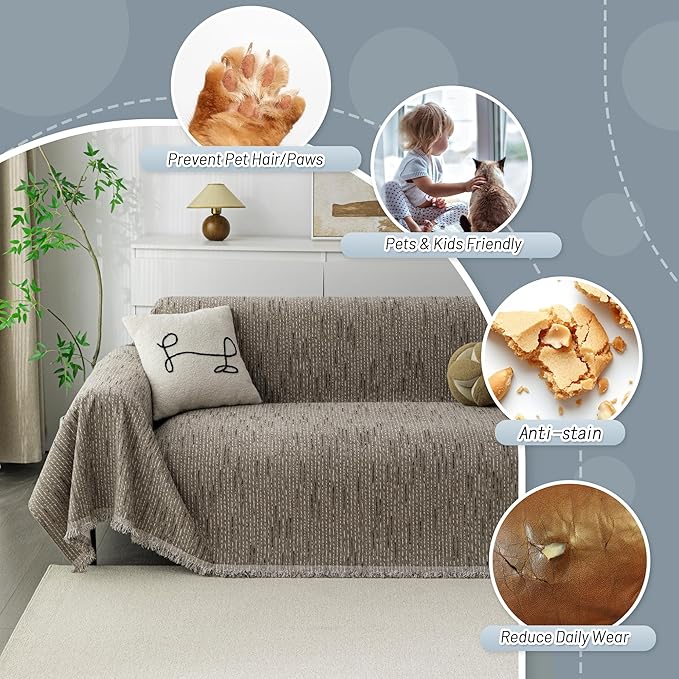 MYSKY HOME Couch Covers for 3 Cushion Couch Sofa, Sectional Couch Cover L Shape Chenille Couch Cushion Covers for Pets, Furniture Protector Cover for Dogs, Kids, 71"X150", Sand