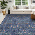 Hazo Haus Vintage Dark Blue Living Room Rug, 7x10 Washable Large Area Rugs for Bedroom, Dining Room Rugs Under Kitchen Table, Oriental Navy Blue Low Pile Stain Resistant Non-Slip