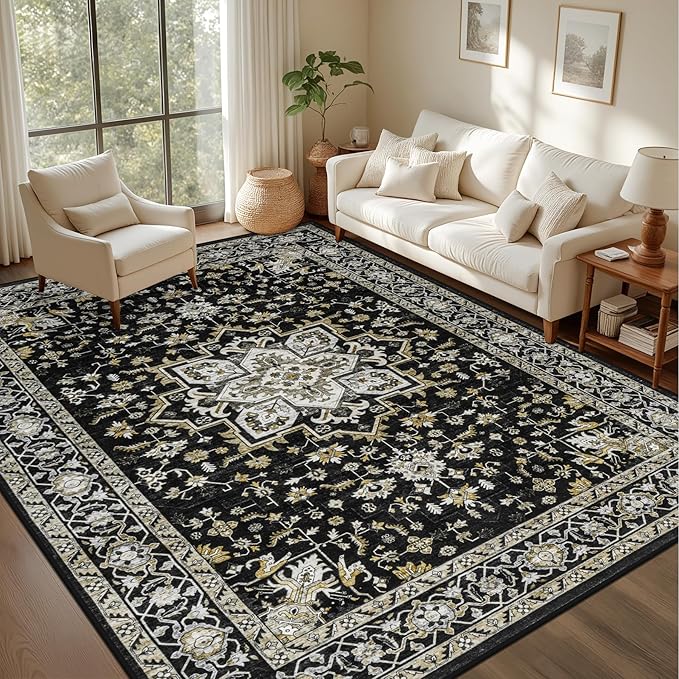Area Rugs 10x14 Living Room Rug: Washable Rug Soft Vintage Boho Carpet Indoor Floor Non-Slip Stain Resistant Large Carpets for Bedroom Dining Room Farmhouse Nursery Home Office Beige