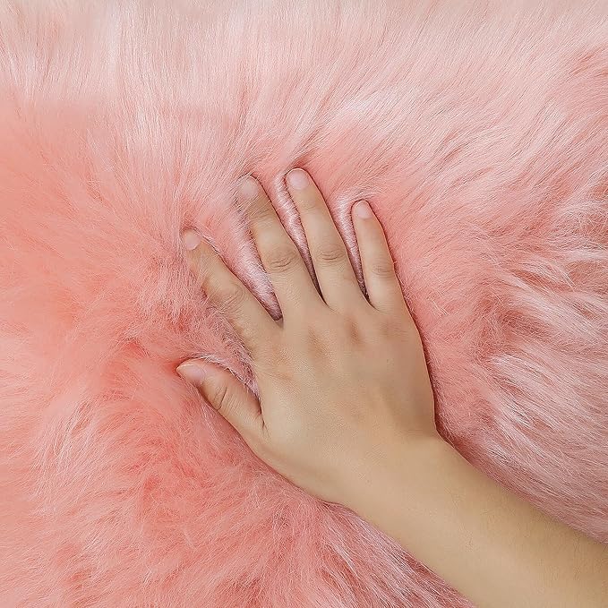 linmopm Faux Fur Rug Sheepskin Shag Fluffy Fuzzy Pink 2x6 ft Runner Rugs for Bedroom Bedside Bed Floor Living Room Plush High-Density Cushion Carpet Super Sofa Cover