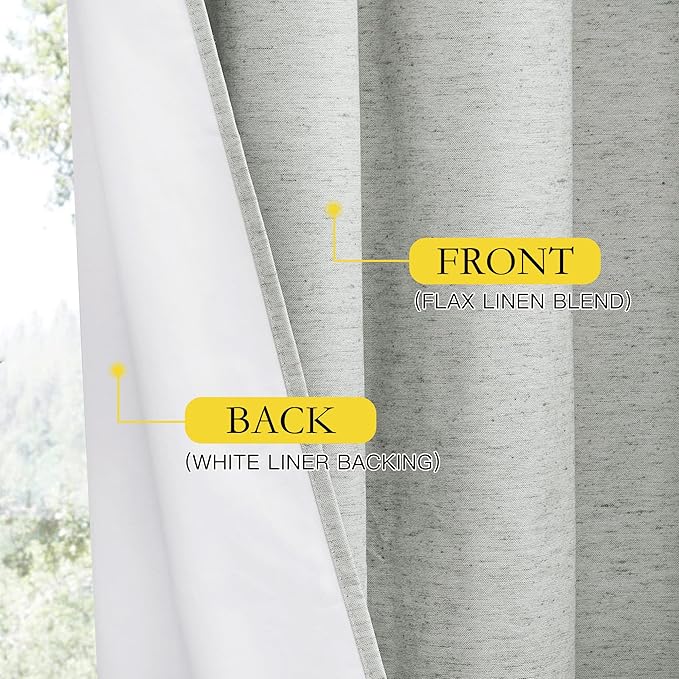 NICETOWN Grey Full Shade Linen Curtain Panels 84" Long, Pair of Energy Smart & Noise Blocking Out Blackout Drapes for Guest Room Window, Thermal Insulated Lined Window Dressing