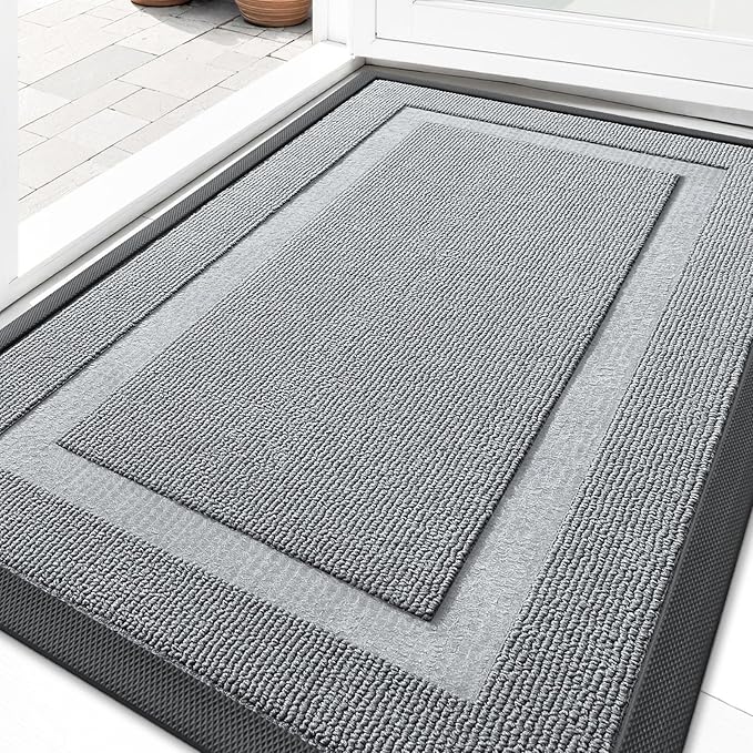 OLANLY Front Door Mat Indoor Outdoor Entrance, Waterproof All-Season, All-Weather Doormat, Sturdy Natural Rubber, Low Profile, Easy Clean Patio Porch Entryway Mat, 29.5x17, Ash Gray