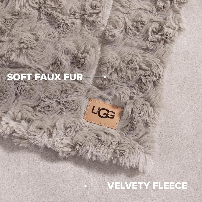 UGG Adalee Faux Fur King Blanket for Bed, Double-Sided Soft Blanket, Warm Large Throw for Couch, Washable California King Bedding, Luxury Bedroom Decor, 110" x 90", Oyster Brown