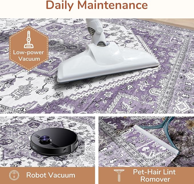OPPODREAM Soft Area Rugs 5x7, 5x7 Washable Rug with Non Slip Backing, 5 x 7 Faux Cashmere Low-Pile Carpet, Purple