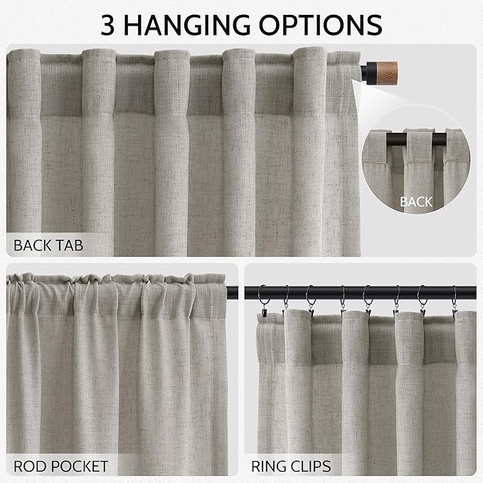 Silver Grey Linen Curtains 120 Inch Extra Long for Living Room Back Tab Light Filtering Semi Sheer Drapes Modern Farmhouse Boho Textured Curtain for Floor to Ceiling High Window 52x120,2 Panels