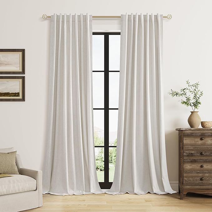 Guken Extra Long Light Beige 100% Blackout Curtains 144 Inch Length 2 Panels Set Back Tab Thermal Insulated Black Out Tall Windows Drapes 12 FT Length for High Ceiling Living Room, 52" W x 144" L