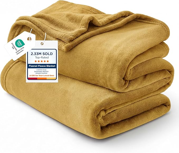 Bedsure GentleSoft Bedding Fleece Blanket for Girls and Boys - Soft Cozy Cute Small Throw Blankets for Travel, 43x55 Inches, Gold