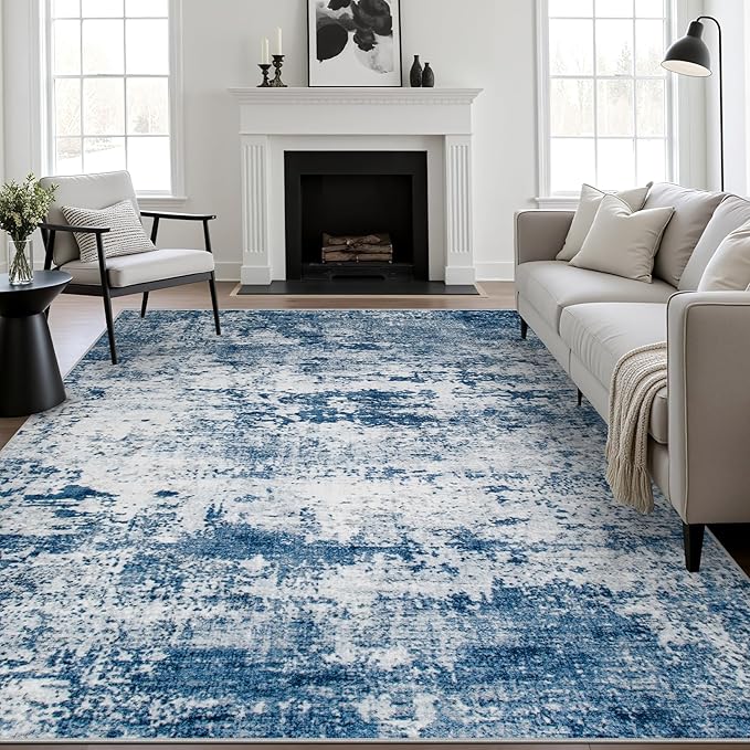 6x9 Area Rug Living Room Rug: Washable Modern Abstract Soft Thin Rug Indoor Floor No Slip Stain Resistant Carpet for Bedroom Dining Room Farmhouse Nursery Home Office - Blue