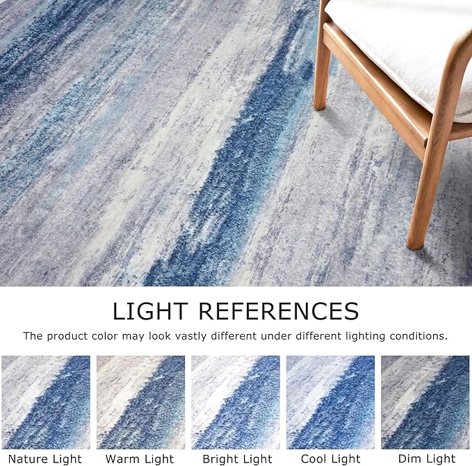 KOZYFLY Modern Abstract Washable Rug Runner 2x7 Hallway Runner Rug Non-Slip Soft Kitchen Runner Rugs, Print Blue/Grey/Beige Striped Carpet Runner for Entryway Bathroom Laundry Room Foyer