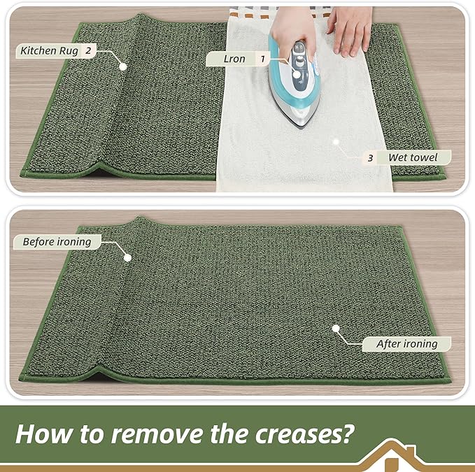 BEQHAUSE Kitchen Rugs 32"x48", Non-Slip Kitchen Mats for Floor, Super Absorbent and Stain Resistant Kitchen Rugs, Machine Washable Rugs for Kitchen, Hallway, Laundry & Sink, Green
