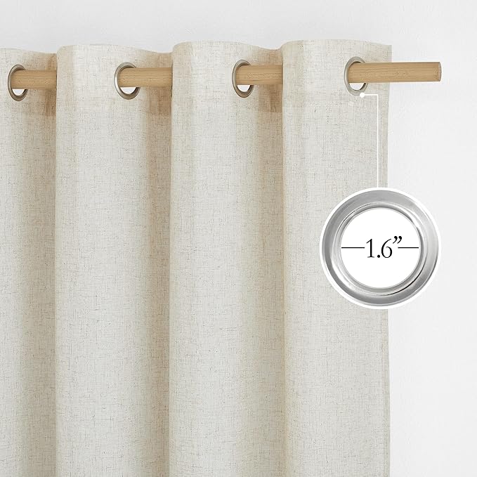 NICETOWN Linen Flax Semi Sheer Curtains 92" Length, Grommet Window Treatments Privacy Added with Light Penetration Vertical Drapes for Loft/Home Office, Natural, W55 x L92, 2 Panels