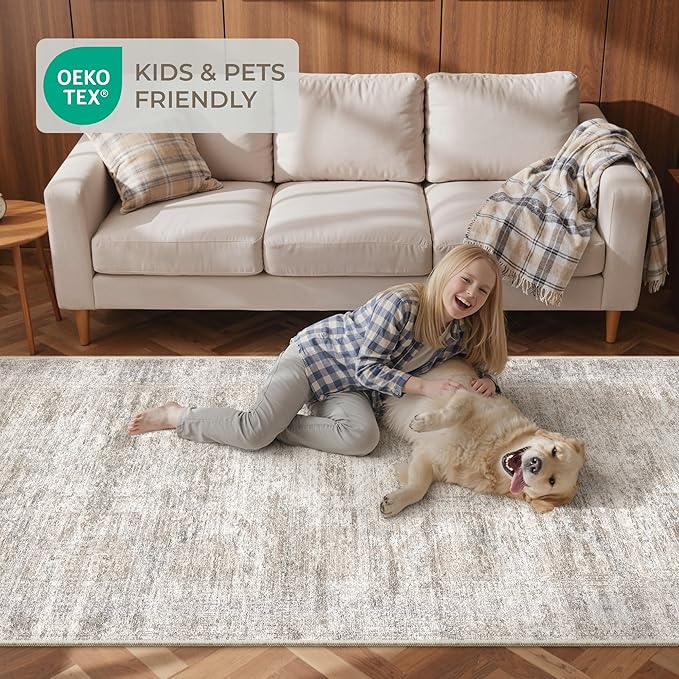 Long Hallway Runner Rug- Carpet Runners for Hallway 12ft, Anti Slip Backing Washable Rug Runner for Entrance, Living Room, Soft Low Pile Modern Rug Runner(2'x12', Brown/Grey/Ivory)