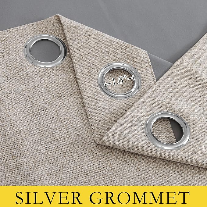NICETOWN 100% Blackout Oatmeal Linen Curtains 95 inches Length for Dining Room, 2 Panels Set, 52" Wide, Farmhouse Style Room Cooling Window Draperies with Thermal Insulated Liners