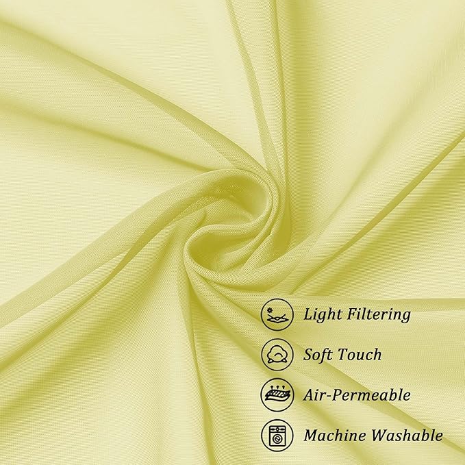 Chyhomenyc Sheer Curtains 54 Inch Long 2 Panels Set, Light Filtering Short Soft Airy Short Cafe Curtains, Modern Rod Pocket for Dinning Living Room Bedroom, Each 42Wx54L in, 2PCS, Lemon