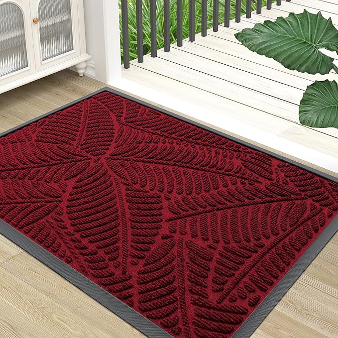 Colorxy Waterproof Doormat, Sturdy Natural Rubber Front Indoor Mat, Non Slip Low Profile Indoor Outdoor Door Mats, Stain and Fade Resistant Floor Mats, Easy Clean Patio Entry Mat, 30''x17'', Burgundy