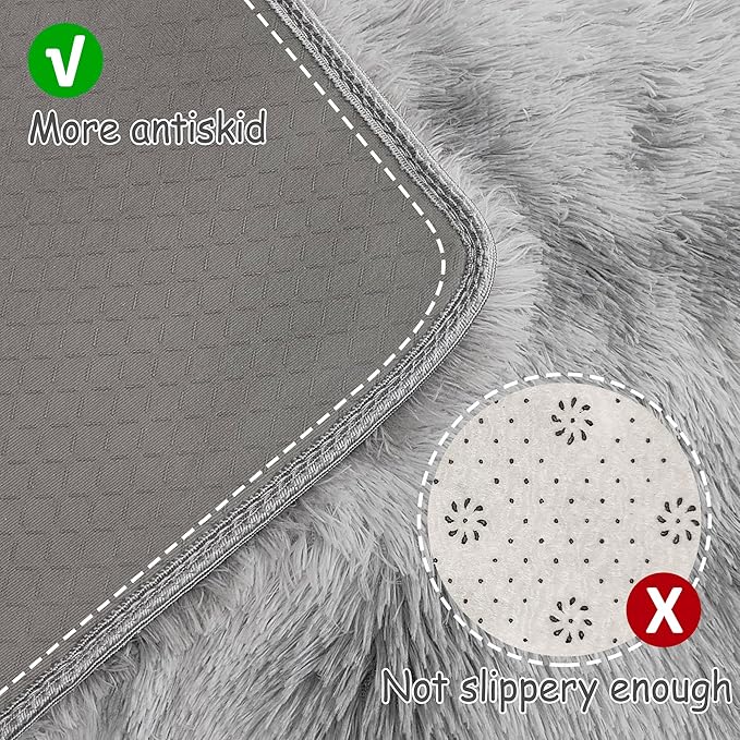 Super Soft Fluffy Living Room Area Rug 2x10 ft Tie-Dyed Light Grey Shaggy Furry Carpet Washable Non-Slip Floor Rugs Bedroom Bedside Nursery Rug Fuzzy Boys Girls Dorm Home Decor Aesthetic