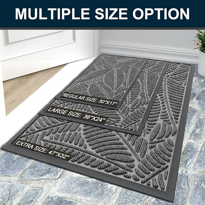 Colorxy Waterproof Doormat, Sturdy Natural Rubber Front Door Mats, Non Slip Low Profile Indoor Outdoor Entrance Mat, Stain Resistant Easy Clean Floor Mat for Patio or Entryway, 36''x24'', Dark Grey