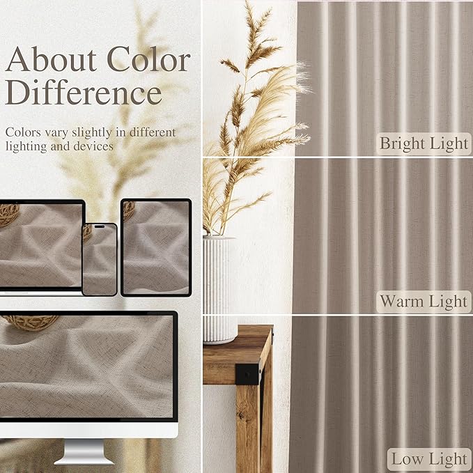 Nanspring Ecru Curtains 90 Inches Long for Living Room Linen Blend Light Filtering Semi Sheer Curtain Back Tab Rod Pocket Rustic Decor Natural Farmhouse Elegant Drapes for Bedroom 52x90, 2 Panels