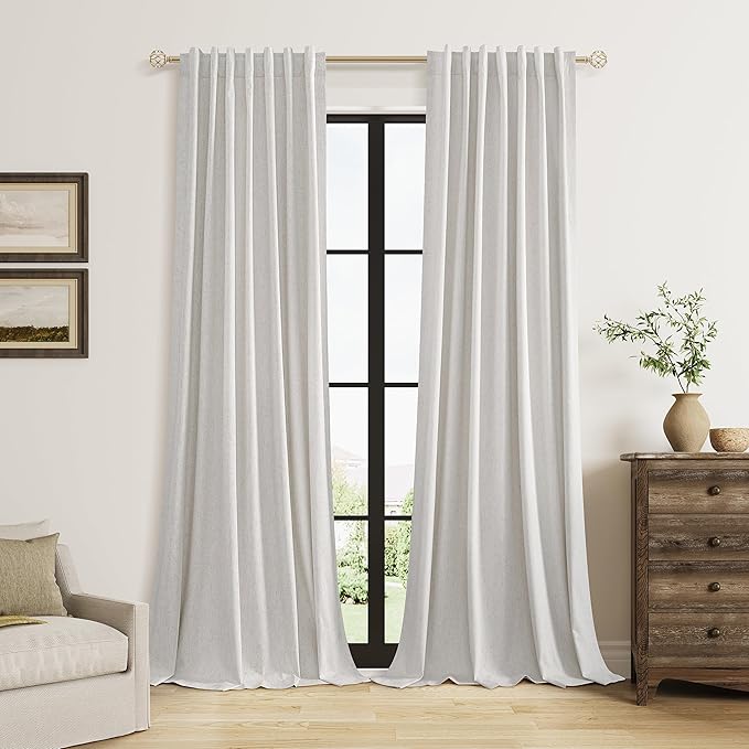 Guken Natural Extra Long 100% Black Out Curtains 120 Inch Length 2 Panels Set for Living Room Bedroom Back Tab Thermal Insulated Blackout Linen Drapes Room Darkening Window Curtain, 52" W x 120" L